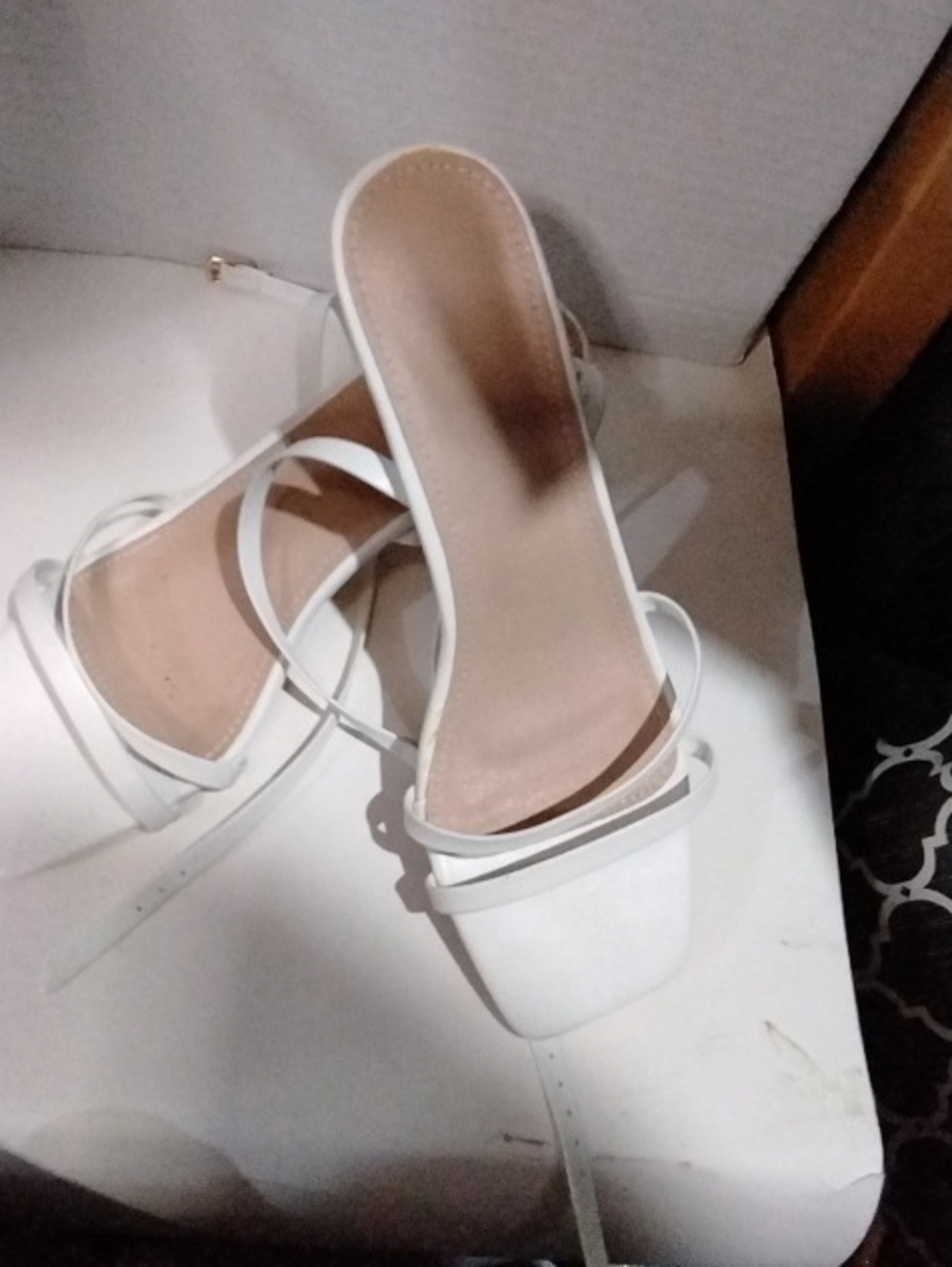 Women's White Strappy Square-Toe Slide Sandals